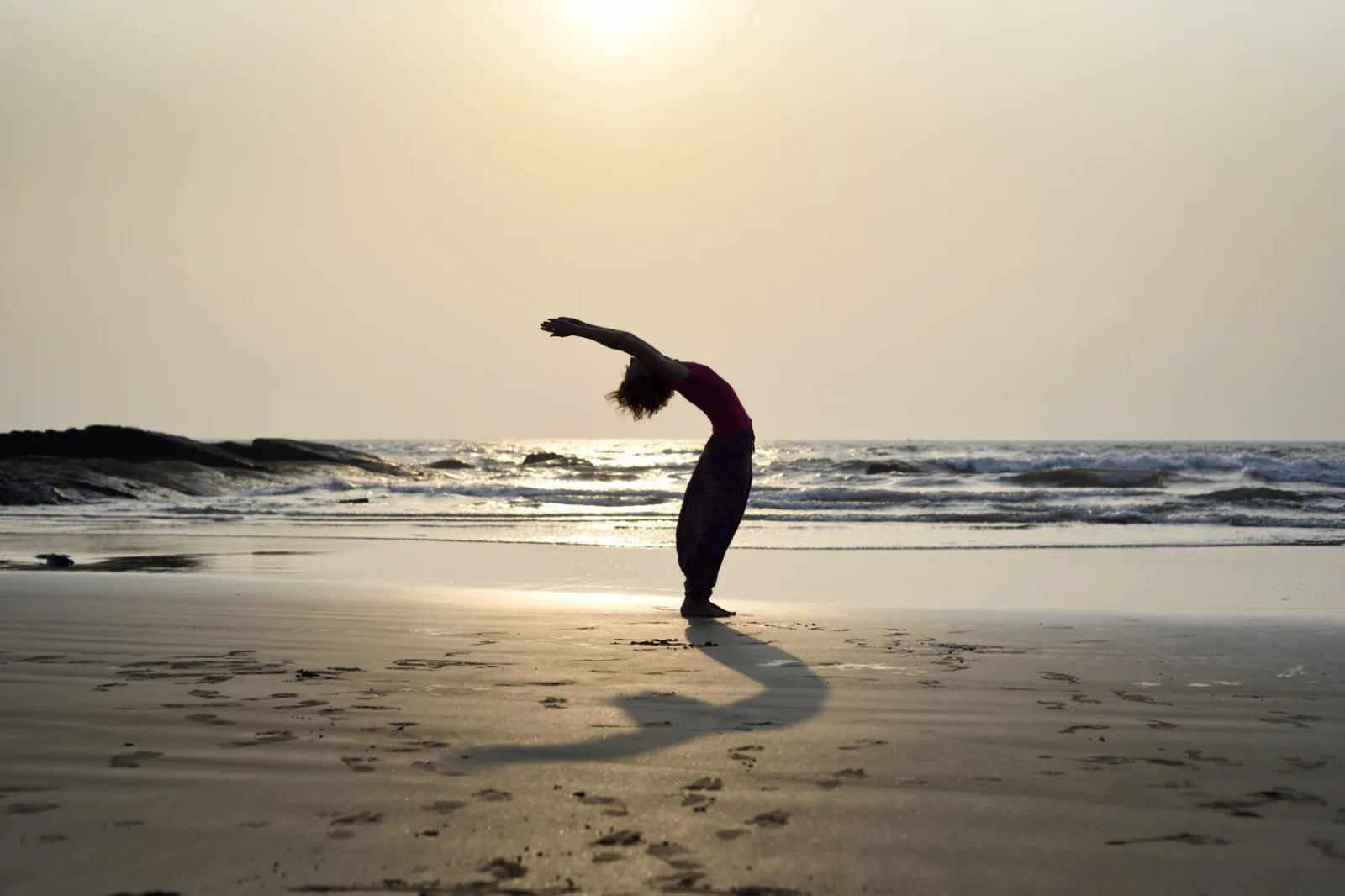 Sarita Arya practising by the sea